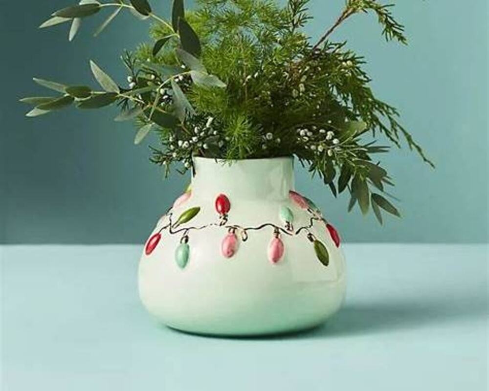 Anthropologie String Light Mint Ceramic Holiday Vase NWT